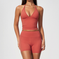Wholesale Women's Deep-V Sleeveless Vest and High-waist Shorts Yoga Set