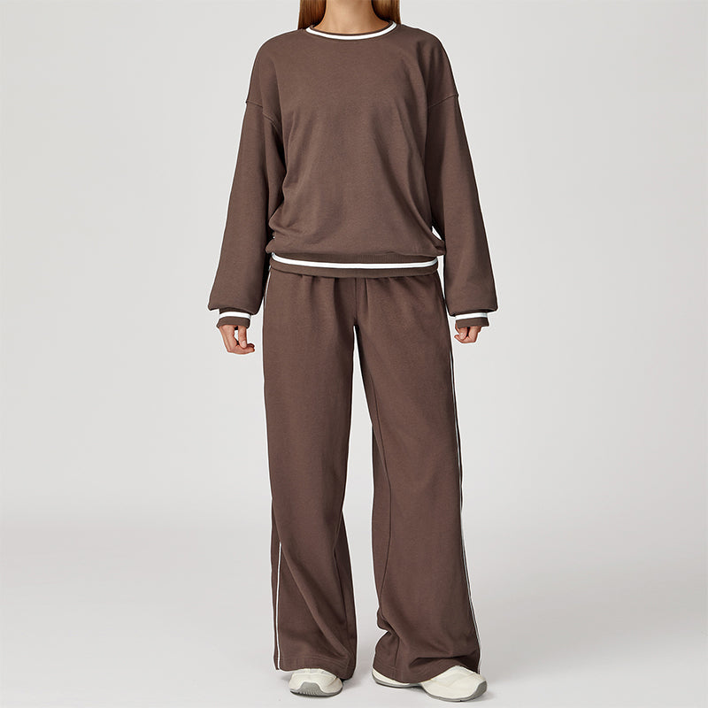 Contrasting Color long sleeve Sweatshirt + loose Sweatpants 2 pieces set