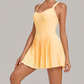 Wholesale Women's Fake Two-Piece Tennis Dress – Anti-Exposure Pleated Yoga Skirt w/ Built-in Shorts