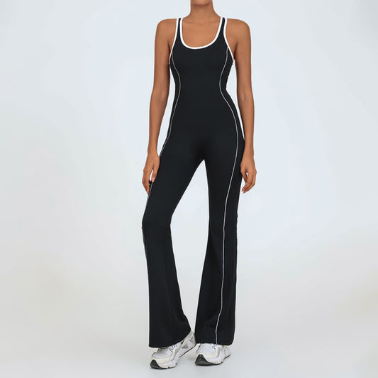 Hollow back yoga suit hip-lifting pleated flared jumpsuit