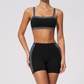 Wholesale Women's Colorblock Bare-Feel Yoga Set Sports Bra & Shorts w/ Chest Pad