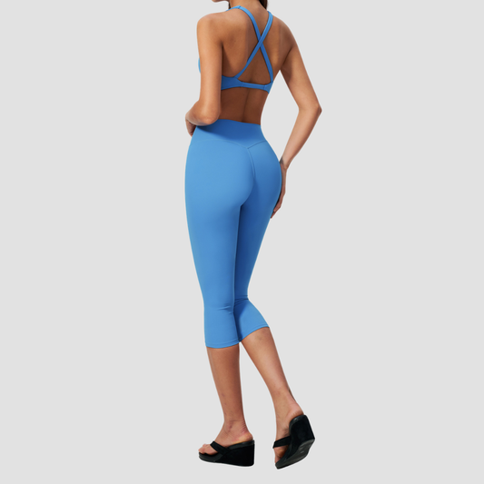 Wholesale Women V-Neck Crisscross Back High Waist Butt Lift Cropped Pants Sports Set