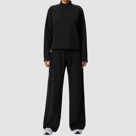 Wholesale Women’s Waffle Knit Active Set – Stand-Collar Long Sleeve & Pants