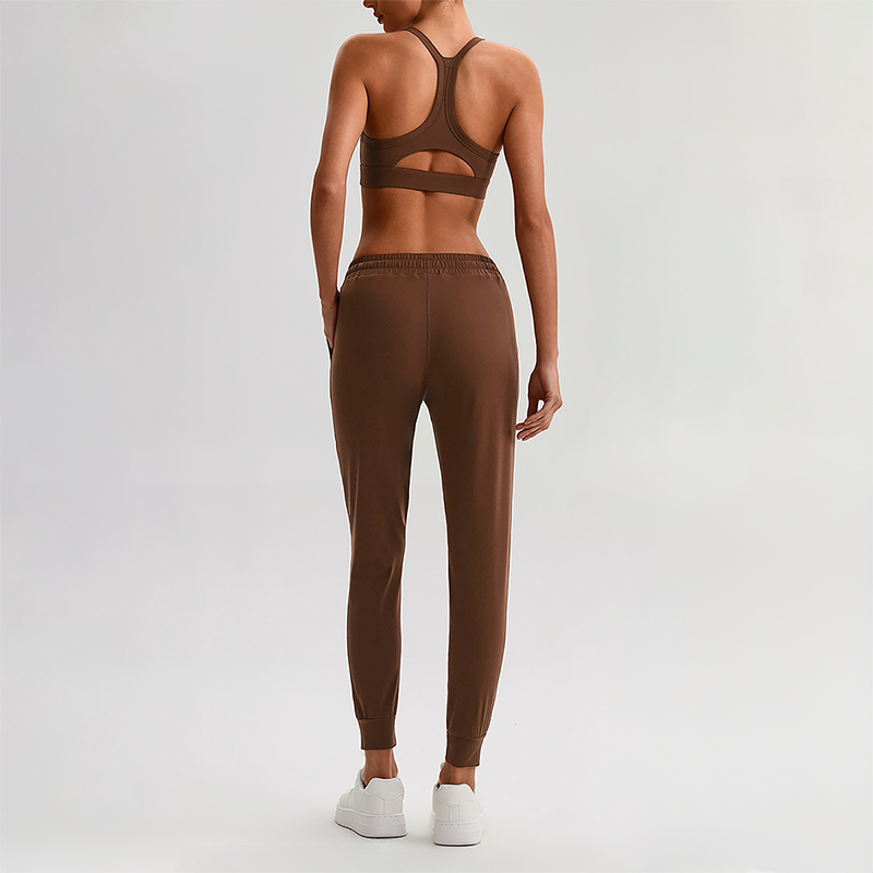 Wholesale Naked-Feel Open-Back Sports Bra & High-Waist Jogger Pants Set – Sculpting Yoga 2-Piece