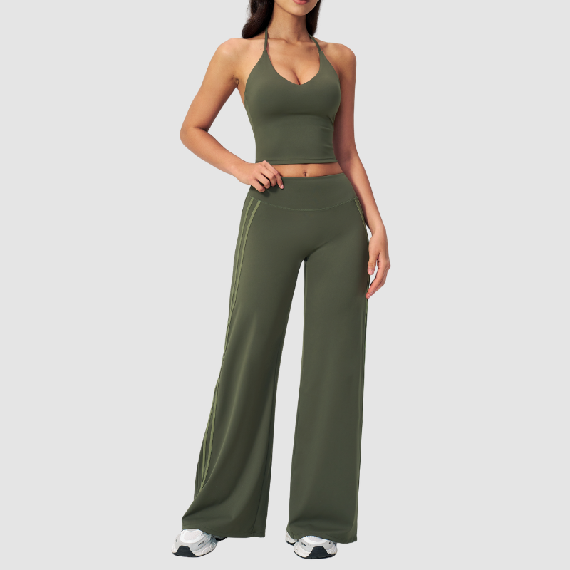 Wholesale Breathable Y-Back Tank Top & Fold-up Flare Pants Set
