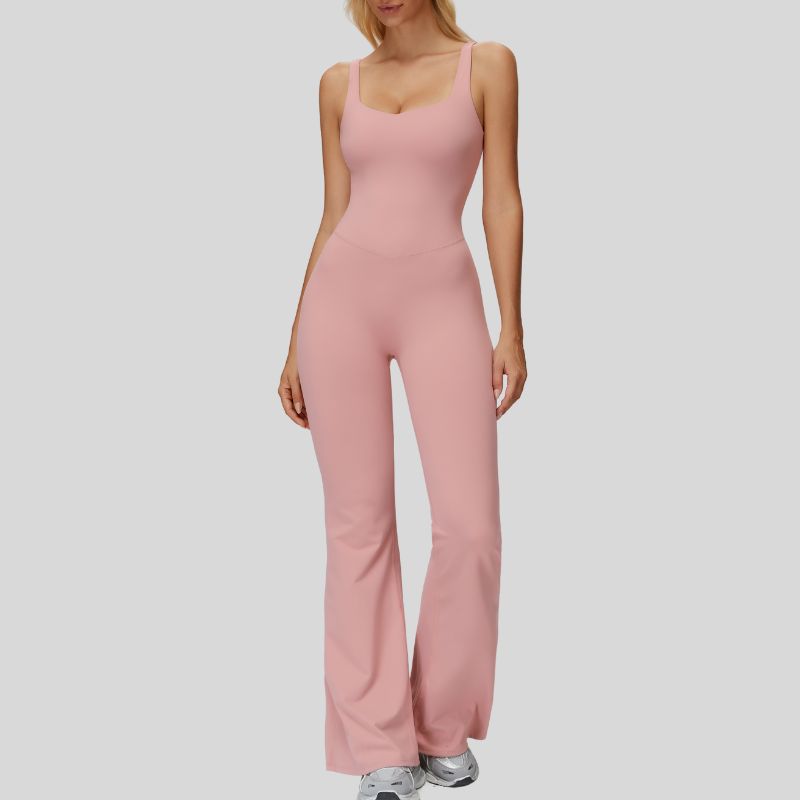 Cross-over back flared jumpsuit