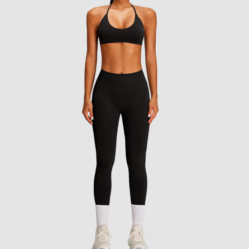 Wholesale Seamless Halter Sports Bra & High-Waist Leggings Set – Naked-Feel Peach-Lift Yoga 2-Piece