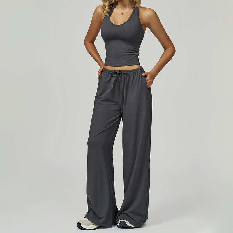 Haut sans manches licou et pantalon de jambe droite lâche 2 pièces