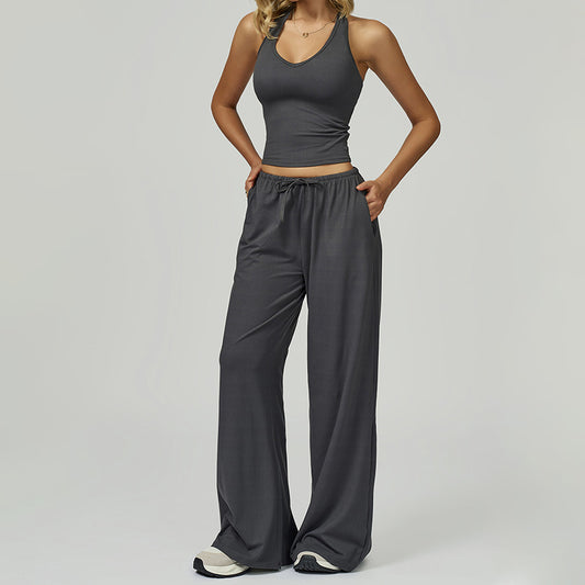 Halter sleeveless top And loose Straight Leg pants 2 pieces set