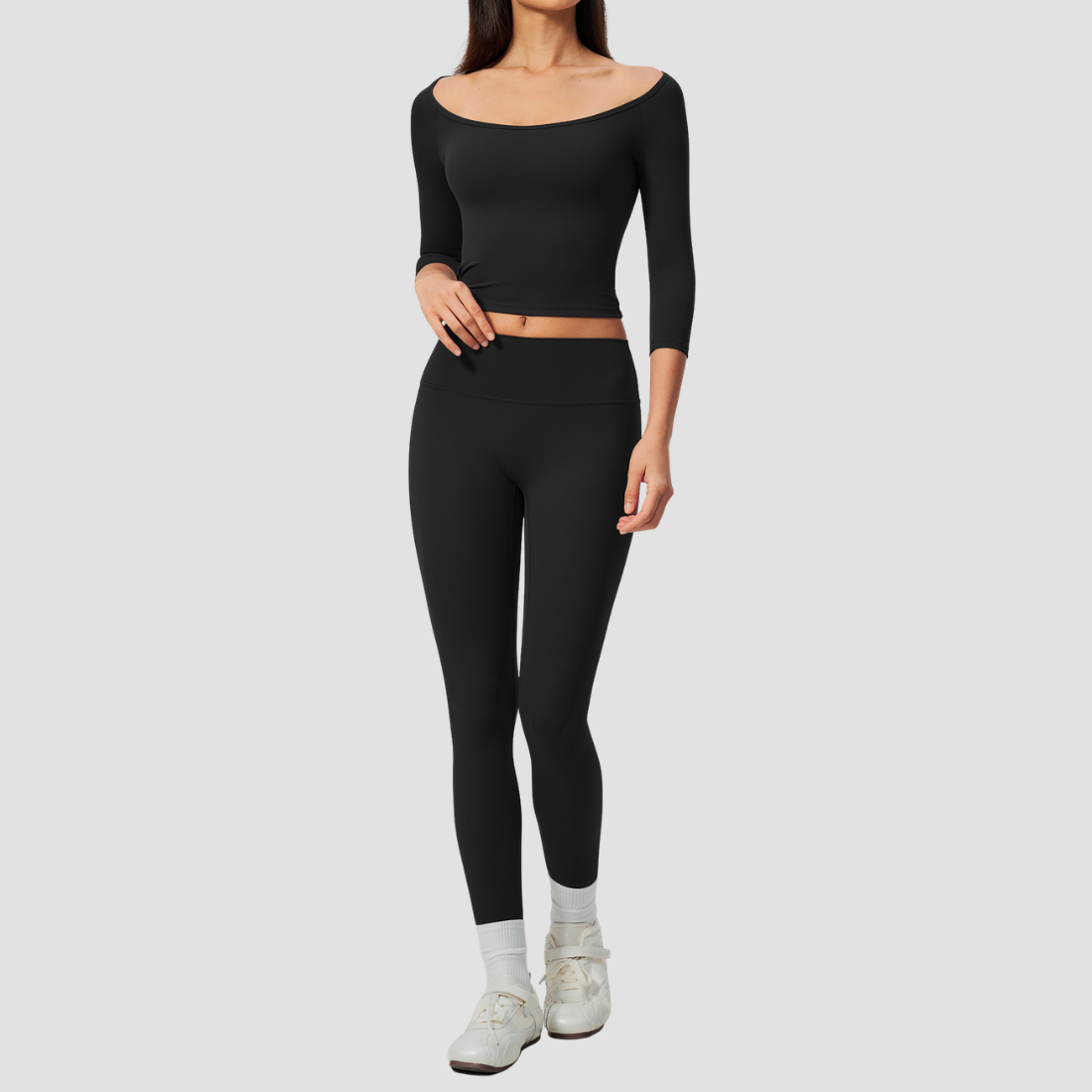 Wholesale Women High Elastic Slimming Mid sleeve T-shirt + High waist and hip lifting legging set