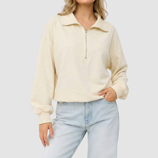 Wholesale Women's Casual Zip Collar Long Sleeve Pullover Sweatshirt – Relaxed Fit Athleisure