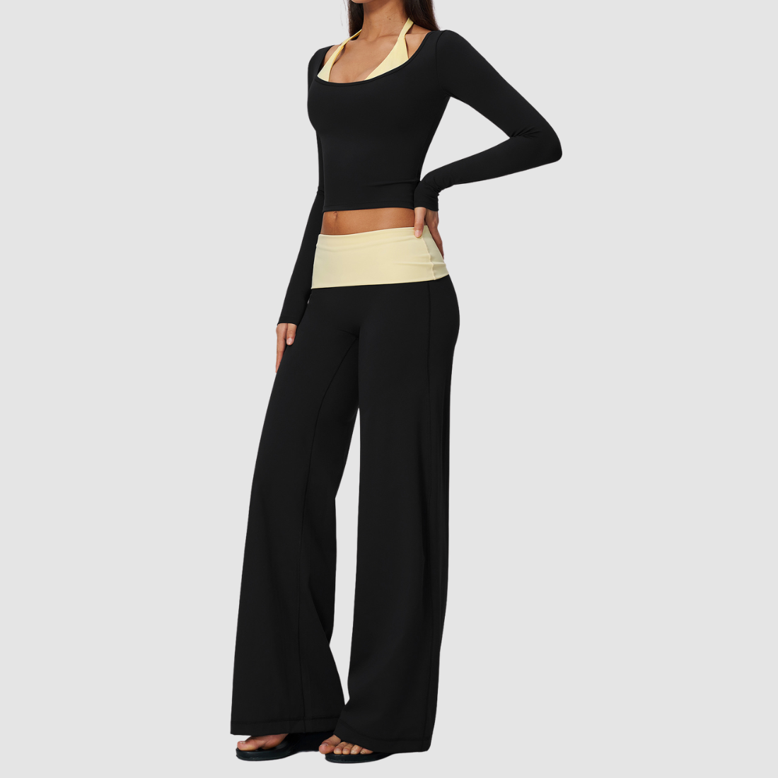 Wholesale Women’s Long-Sleeve Top & Wide-Leg Yoga Pants Set