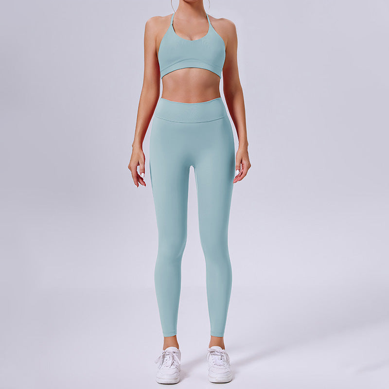 Removable padded bra + sports leggings 2-piece set