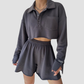 Wholesale Women's Long Sleeve Crop Cardigan & Drawstring Shorts Set – Casual Two-Piece TZ8040