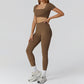 Seamless Short Sleeve Sports Top + hoch taillierte Leggings 2-teilige Leggings