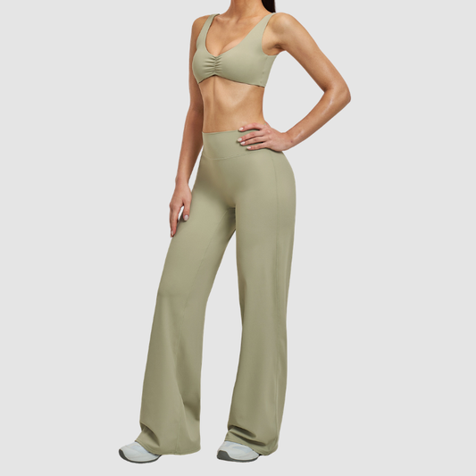 Wholesale Backless sports bra+High-waisted flared pants | Wonderxfans bulk activewear