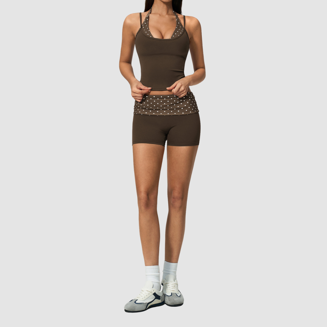 Wholesale Women’s Polka-Dot Racerback Tank & Shorts Yoga Set