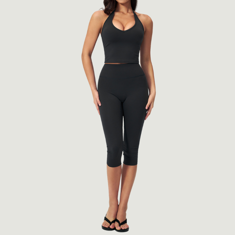 Wholesale Women's Seam-Detail Tank Top + Mid-Length Shorts Set – Butt-Lifting Yoga Gym Activewear