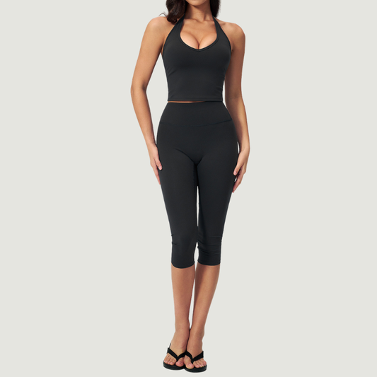 Wholesale Women's Seam-Detail Tank Top + Mid-Length Shorts Set – Butt-Lifting Yoga Gym Activewear