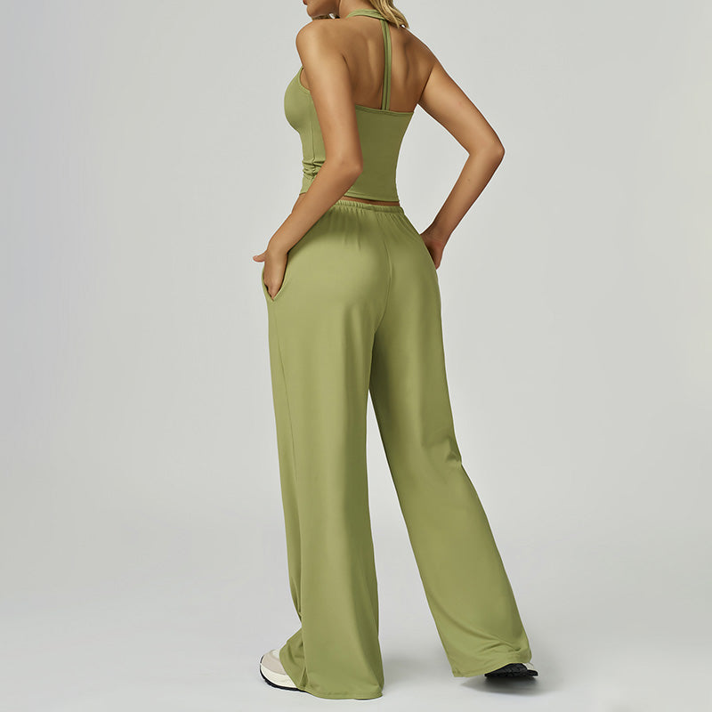 Haut sans manches licou et pantalon de jambe droite lâche 2 pièces