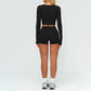 Slim-fitting long-sleeved top + tight-fitting athletic shorts 2-piece set