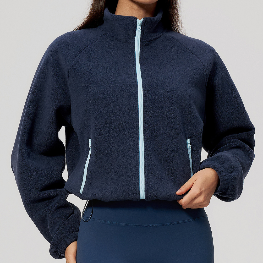 Wholesale Women's Activewear Plush Stand-Collar Zip Cropped Sports Jacket