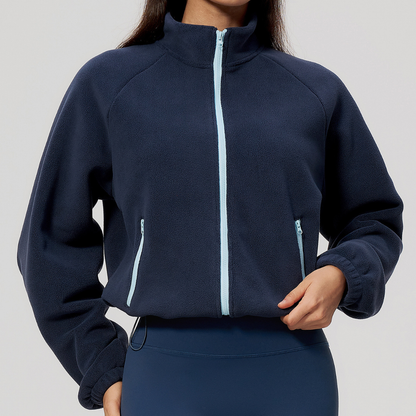 Wholesale Women's Activewear Plush Stand-Collar Zip Cropped Sports Jacket