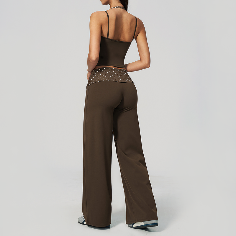 Wholesale Women's Polka Dot & Stripe Yoga Set Tank Top & Wide-Leg Pants w/ Chest Pad