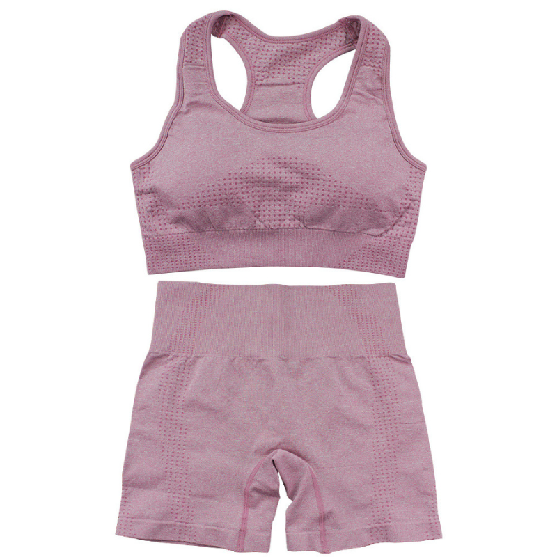 Seamless I-shaped backless bra and shorts two-piece set