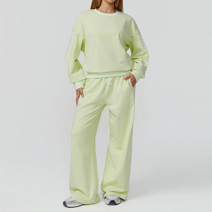 Contrasting Color long sleeve Sweatshirt + loose Sweatpants 2 pieces set