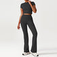 Snug-Fit Cropped T-Shirt + Butt-Lifting Flared Pants 2-Piece Set