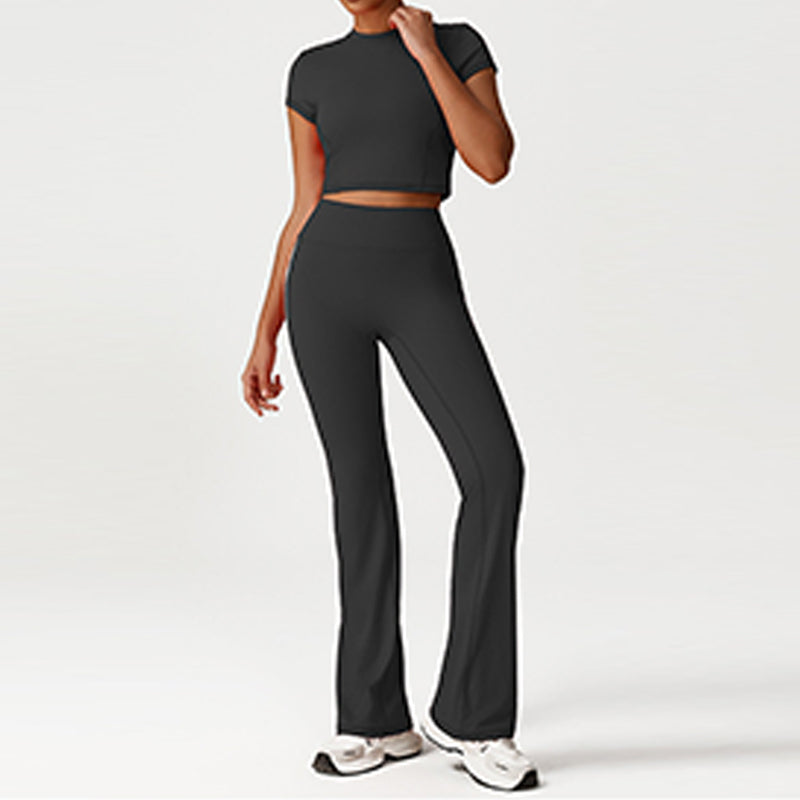 Snug-Fit Cropped T-Shirt + Butt-Lifting Flared Pants 2-Piece Set