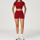 Round-neck short-sleeve high-waist fitted top+High-waist shorts 2-PIECE SET