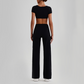 Wholesale Women's Short Sleeve Exposed Back Bra+Naked Feel Straight Leg Pants Yoga Set
