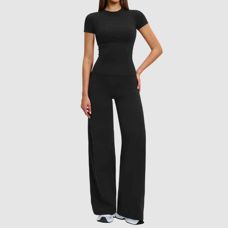 Wholesale fitted short-sleeved top + loose wide-leg pants