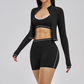 Color blocking Sports jacket+Sport Bra+High waisted shorts 3-piece set