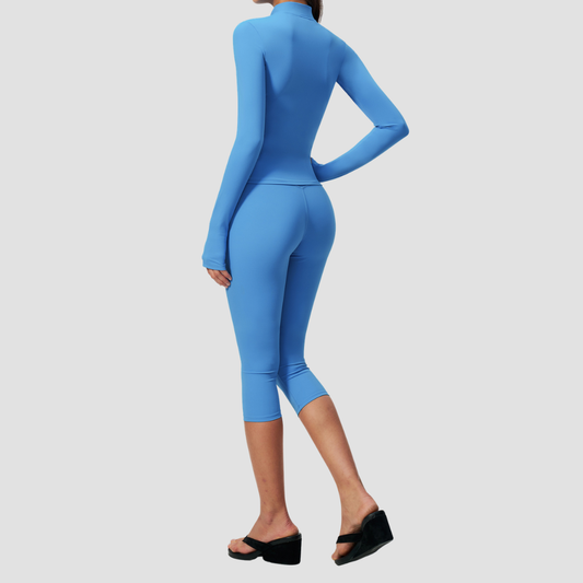 Wholesale Women Slimming Zipper Fitness High Waist Tummy Control Yoga Sports Three-Piece Set