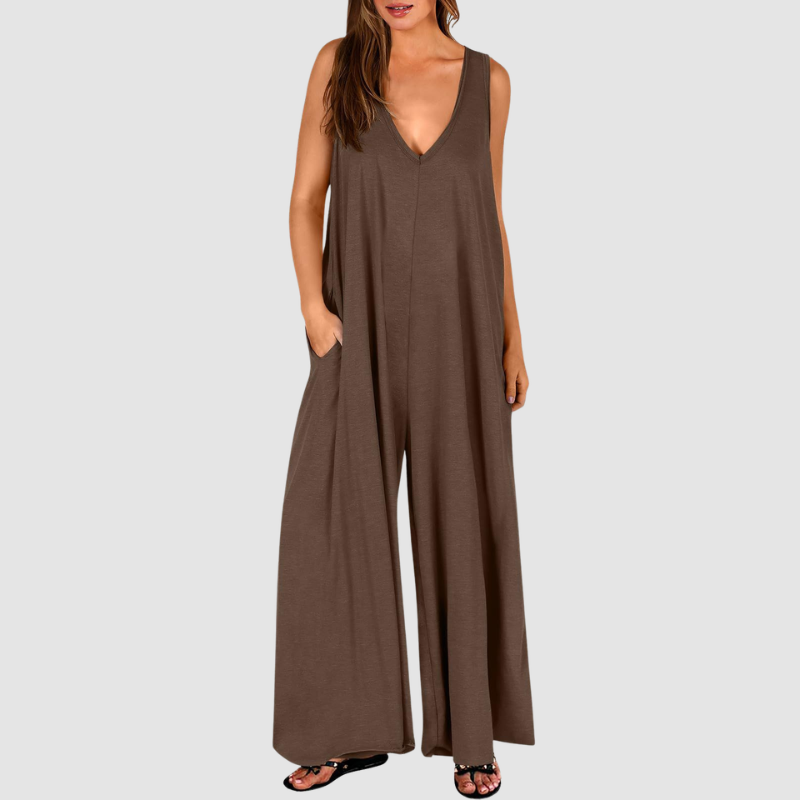 Wholesale Women's Casual Pocket loungewear Maxi skirt – Sleeveless Milk Silk Wide Leg Romper