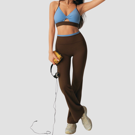 Wholesale Women's Padded Bra+Hip-lift Flare Pants Pilates Set