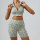 Women's Leopard Print Zipper Tank Top+Hip High Shorts 2-Piece Set