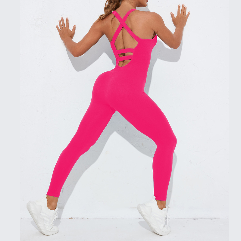Seamless stretchy yoga bodysuit sports fitness jumpsuit