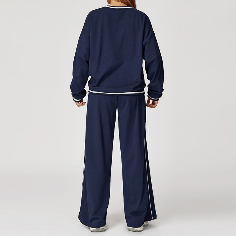 Contrasting Color long sleeve Sweatshirt + loose Sweatpants 2 pieces set