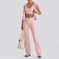 Wholesale Women's Zip-Up Long Sleeve Crop Top & High Waist Leggings Set