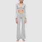 Wholesale Women's Cationic Long Sleeve Top & Wide-Leg Pants Set – Draped Yoga Set
