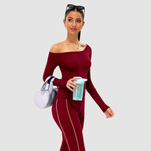 Wholesale Off-Shoulder Long-Sleeve Yoga Top | Wonderxfans bulk activewear