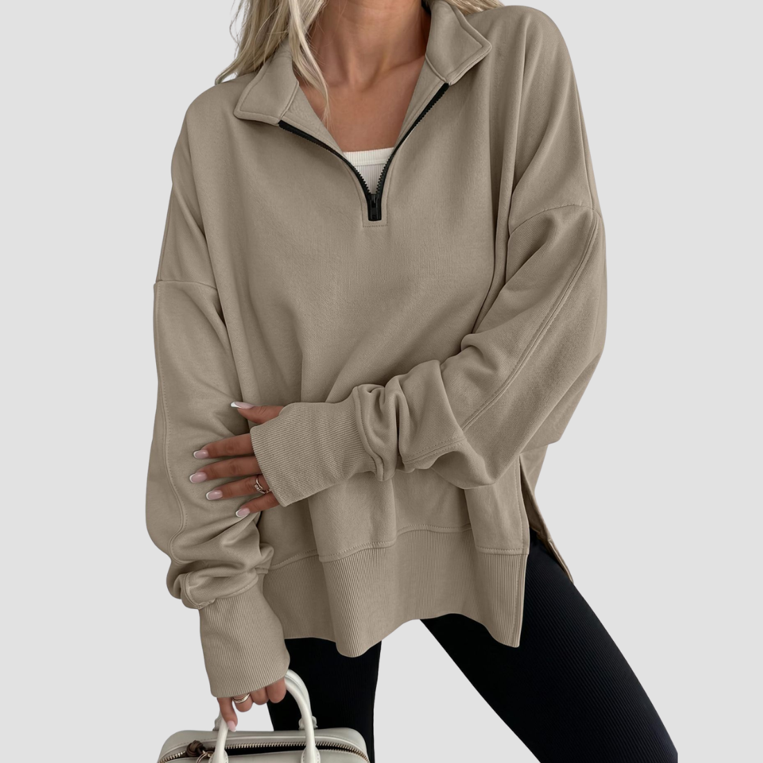 Wholesale Half-Zip Pullover Sweatshirt – Fashionable Side Slit Sportswear