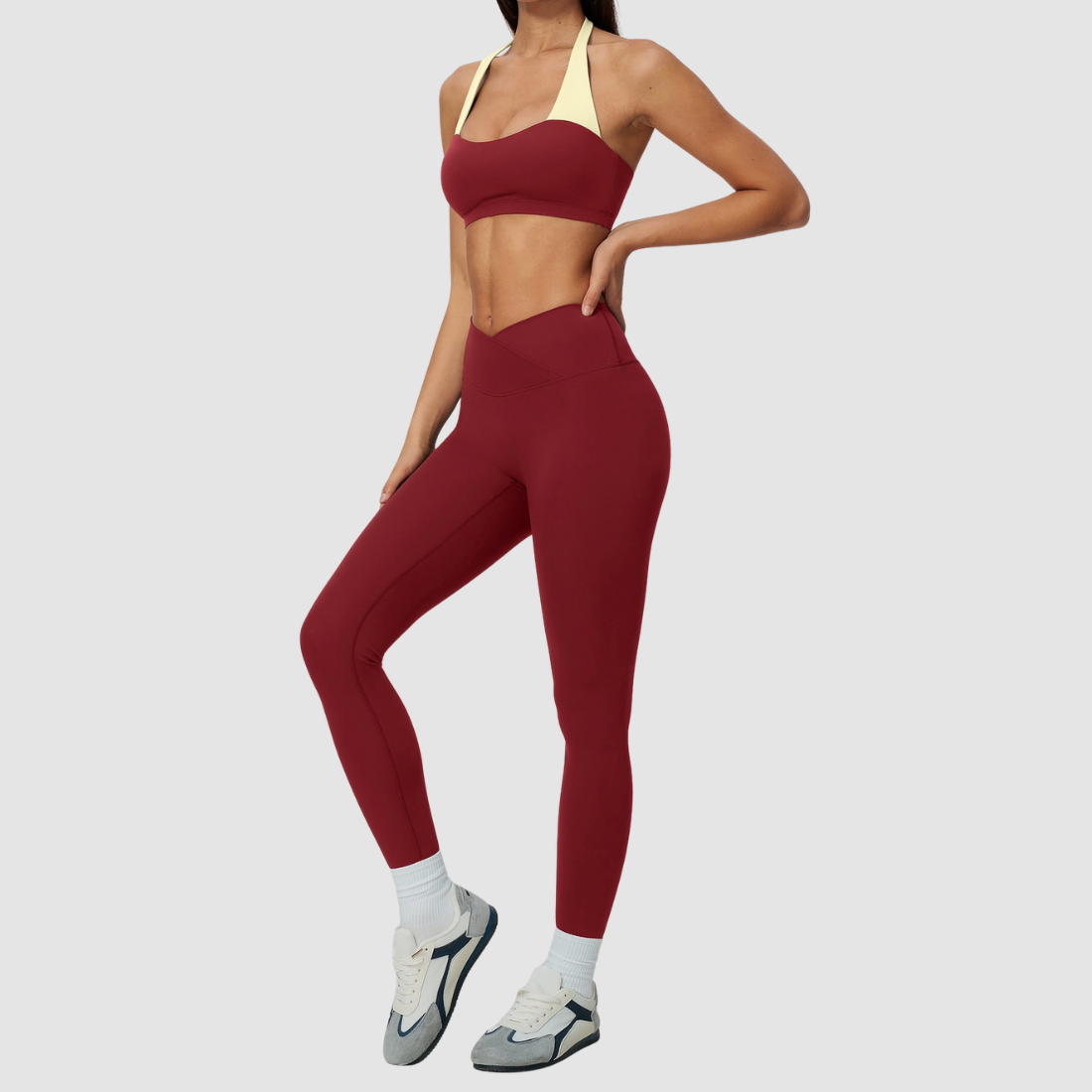 Wholesale Women's Color-Block Sports Bra & Leggings Two-Piece Set