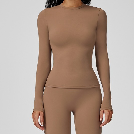 Wholesale Women's Brushed Long Sleeve Yoga Top – Crew Neck Slim Fit Athletic T-Shirt