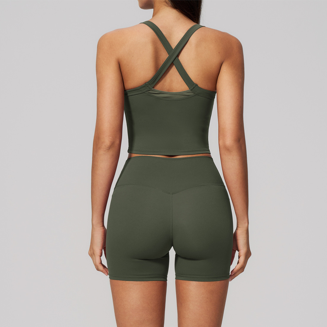 Wholesale Wholesale Naked-Feel Yoga Set – Cross Back Vest+Quick-Dry Fitness Shorts