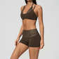 Wholesale Women's Polka Dot & Stripe Yoga Set Halter Neck Sports Bra & Shorts w/ Chest Pad